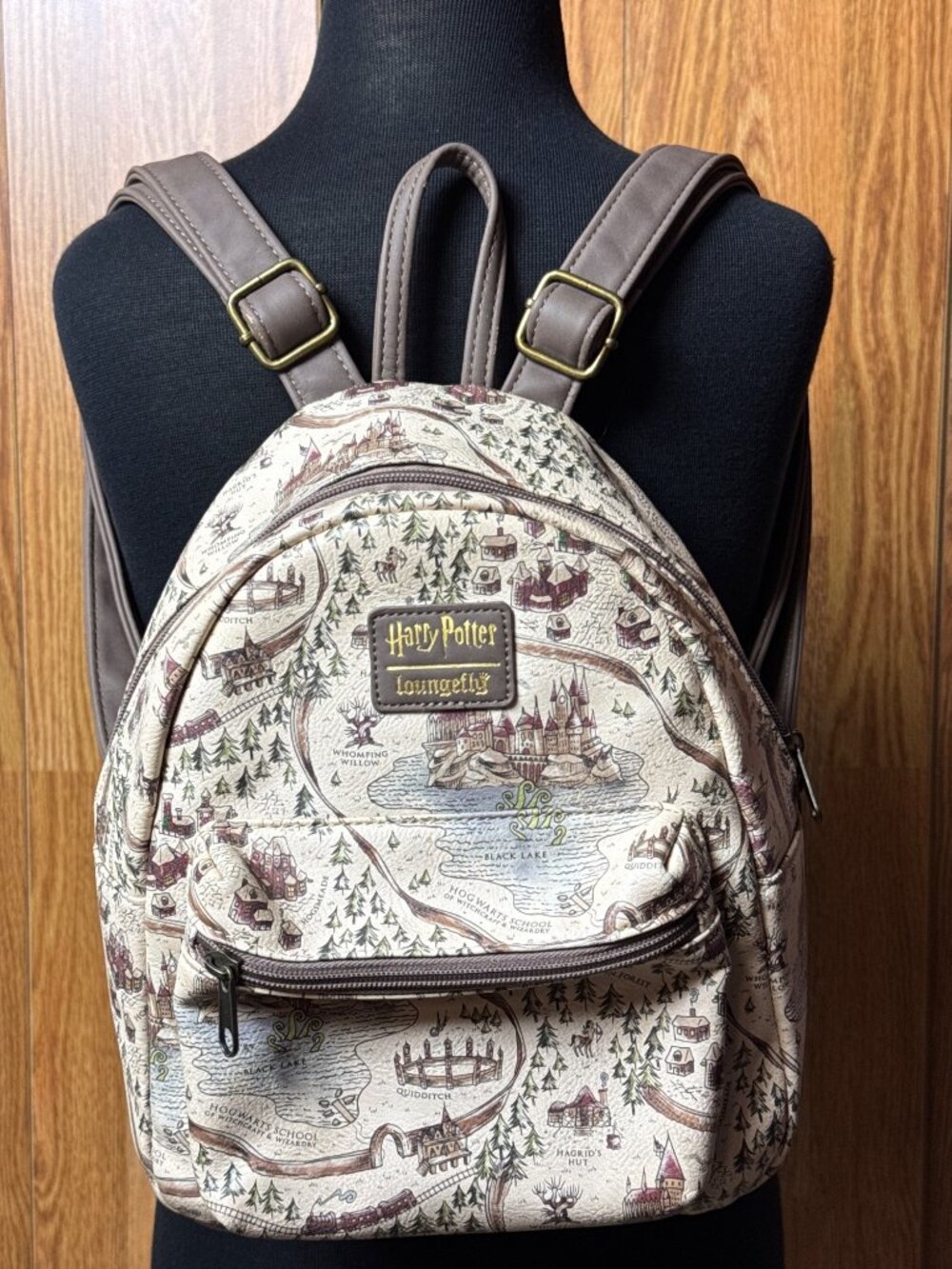 Loungefly Harry Potter Hogwarts School Grounds Map Mini Backpack Cream Brown